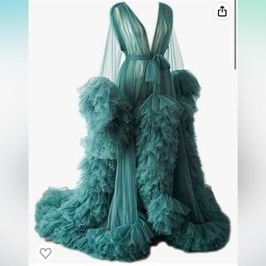 Dark Teal Green Tulle Dressing Gown